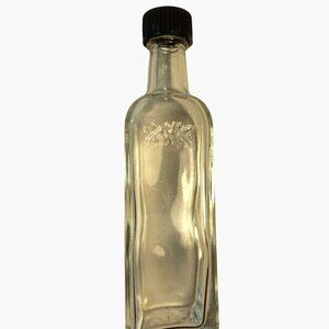 VFC Clear Glass Bottle Embossed Floral Design Black Screw Cap 5 inch 2 oz